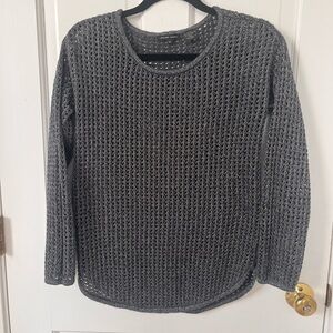 JEANNE PIERRE Metallic Charcoal Open-Weave Crewneck Sweater